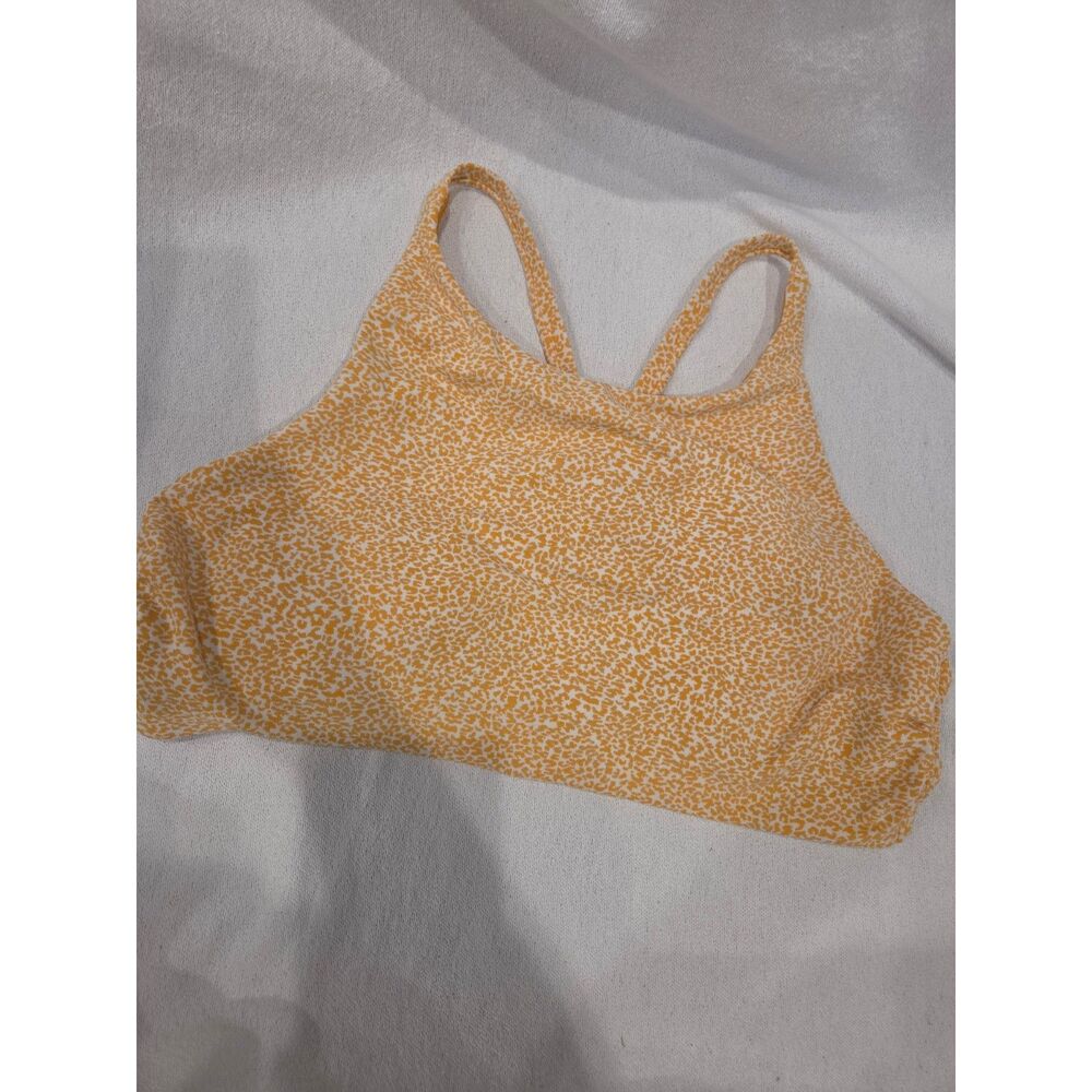 Athleta Shanti Crop Tank Top Womens L Yellow Micro Leopard Cheetah Print Bra